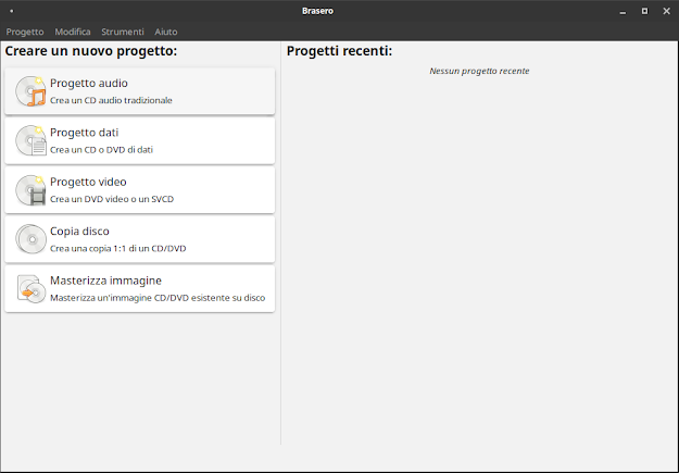 Programma Brasero per creare copiare cd e dvd