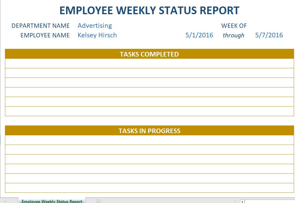 Free Excel Sheet for Weekly Status Report Engineering Books