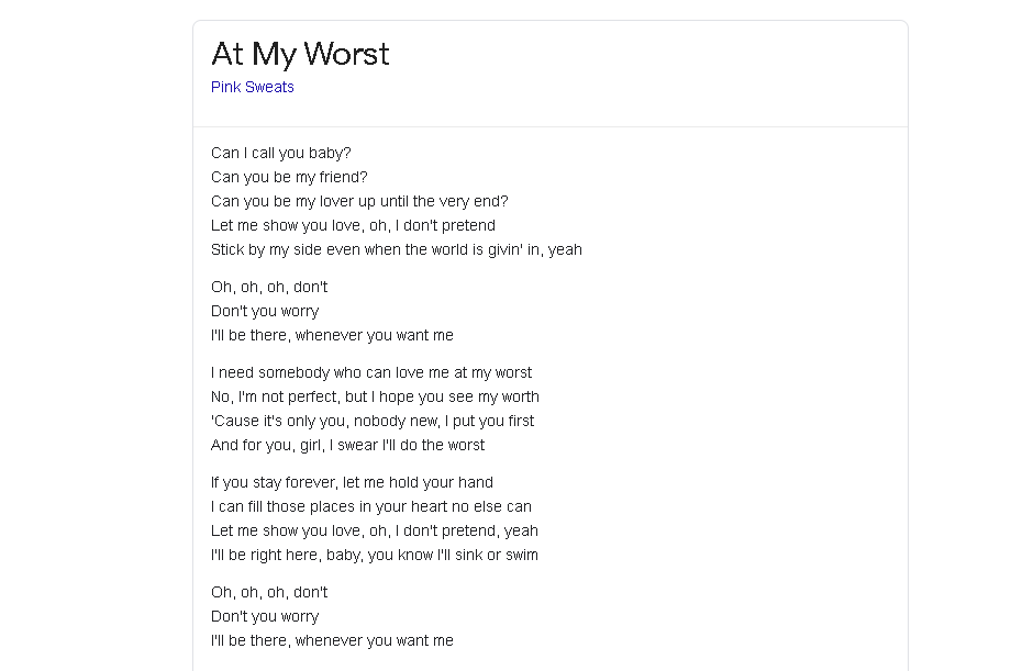 Lirik At My Worst Pink Sweat Dan Terjemahan Lagu Lirik Lagu Mp3 Terjemahan Indonesia