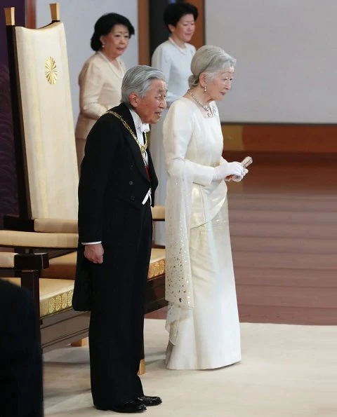 Crown Princess Masako (wearing the Pearl Sunburst Tiara and the Order of the Precious Crown. Princess Kiko wearing her Wedding Tiara