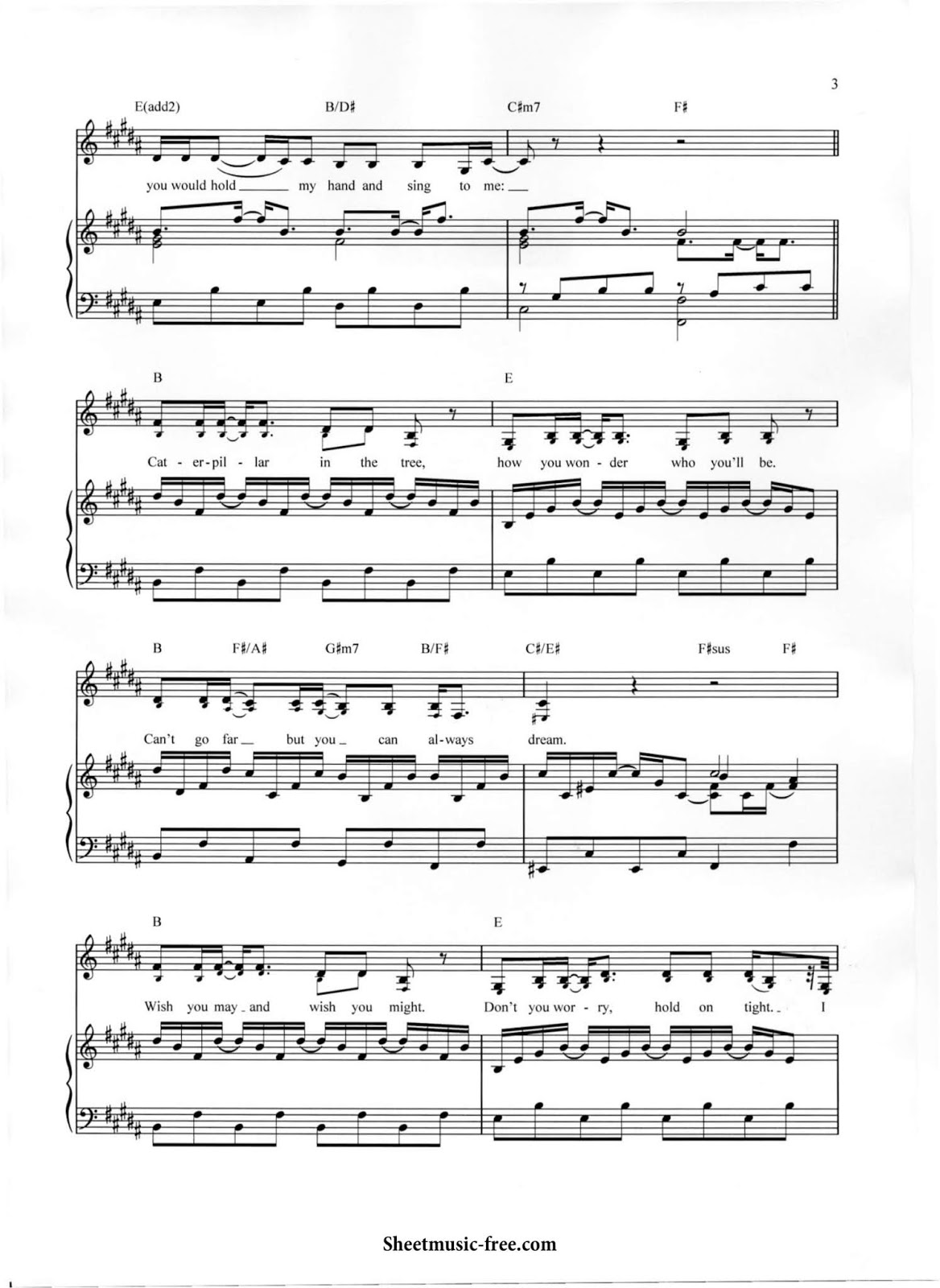 SHEET MUSIC FREE Sheet PIANO FOR YOU Butterfly Fly Away Sheet Music