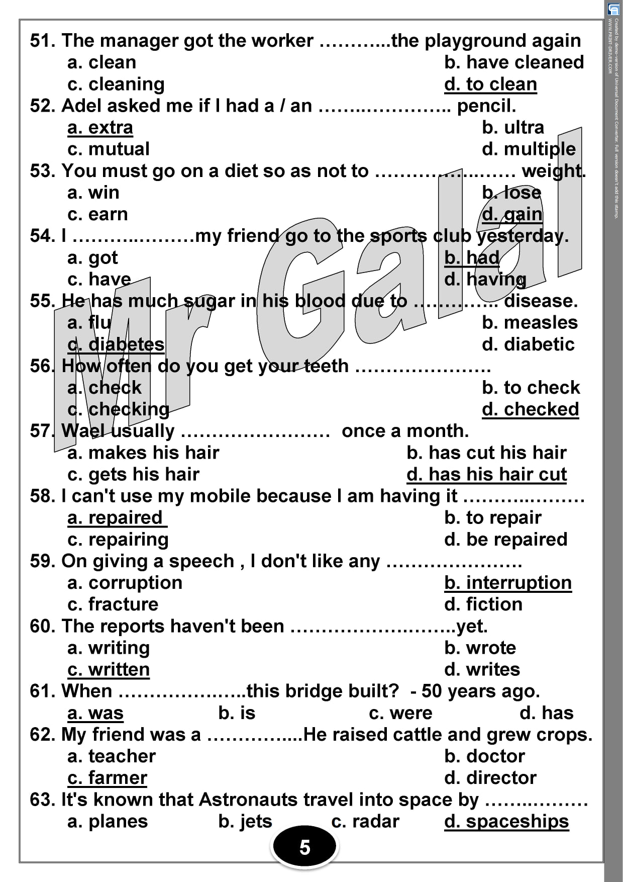 210 جملة اختيارى قواعد وكلمات بالاجابات على منهج اللغة الانجليزية الـ 16 وحده ثالثة ثانوي 6