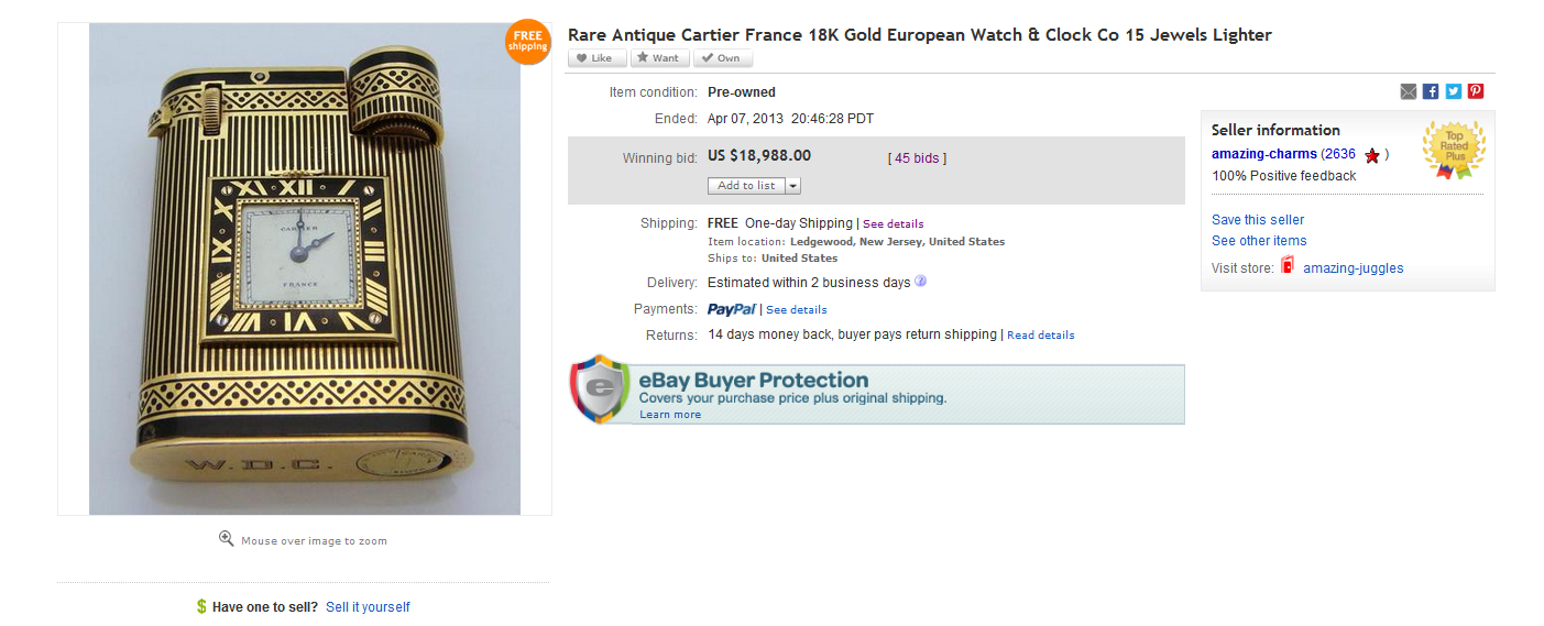 Table lighters collectors' guide eBay 18K Gold Cartier Watch Lighter
