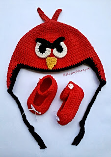 Topi Rajut Angry Bird, crochet angry bird hat, jual topi rajut, bikin topi rajut, topi rajutan, topi bayi