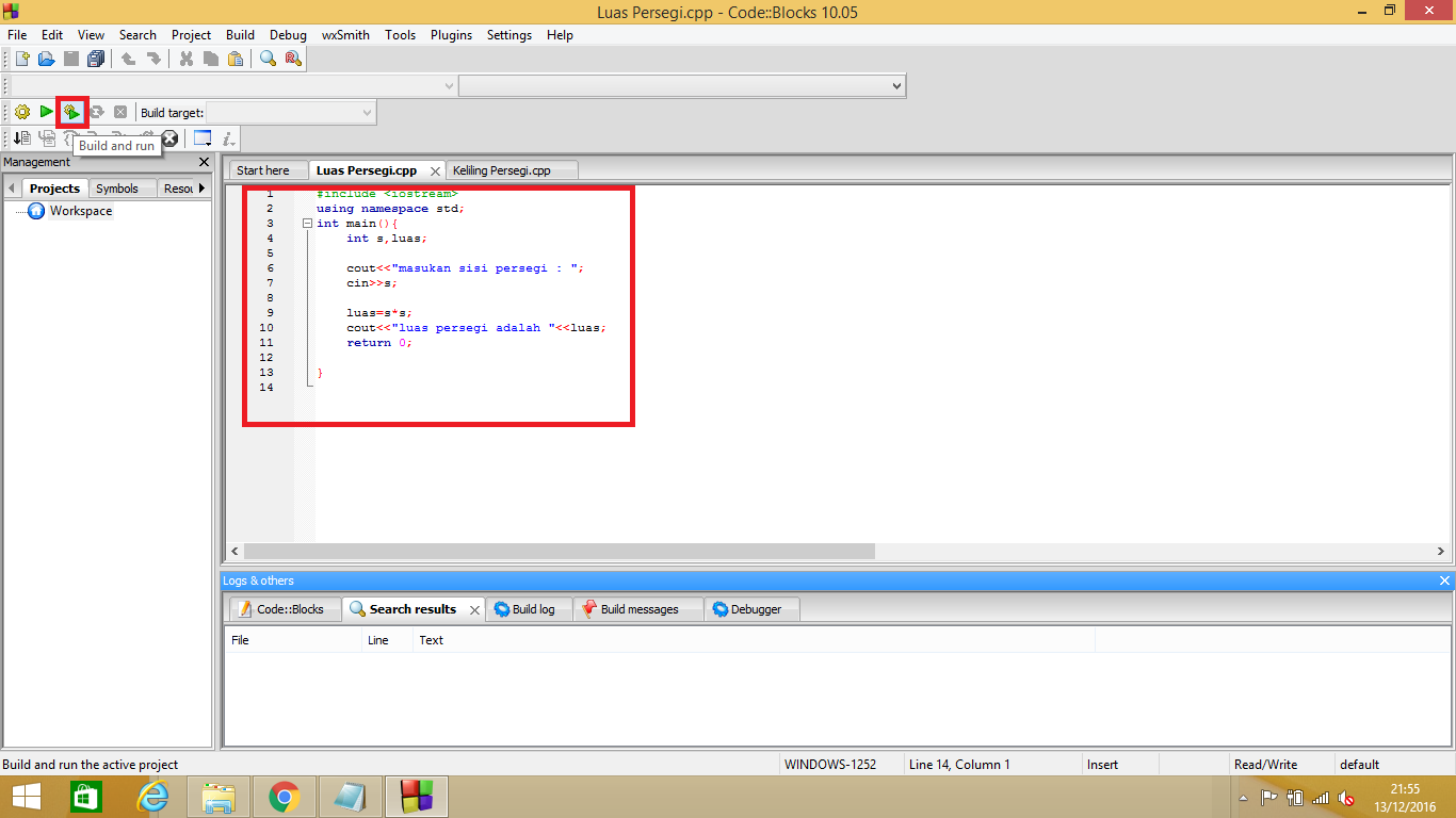 Contoh Program Bahasa C++ Menghitung Luas dan Keliling Persegi ~ KUAS