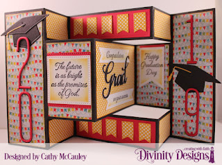 Divinity Designs Stamp Set: The Future, Paper Collection: Birthday Bash, Birthday Brights, Custom Dies: Grad, Tri-Shutter Card, Tri-Shutter Layers, Long & Lean Numbers, Pierced Squares, Large Banners, Treat Tags, Alphabet Flags
