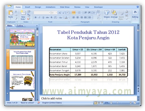  Gambar:  Contoh slide dengan tabel sebagai gambar enhanced metafile (EMF) yang telah ditambahi efek 