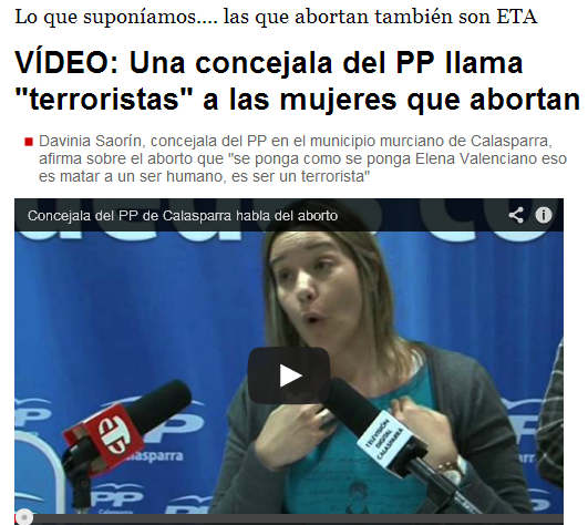 Concejala del PP llama terroristas a las mujeres que abortan