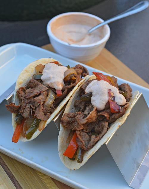 Shaved Steak Fajitas on the Big Green Egg