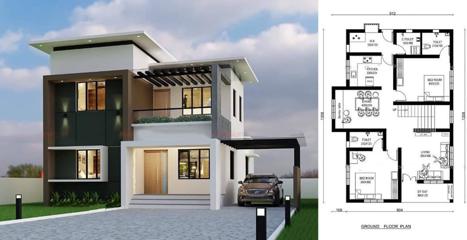 Plan maison à 2 étages de style contemporain de 150 m2