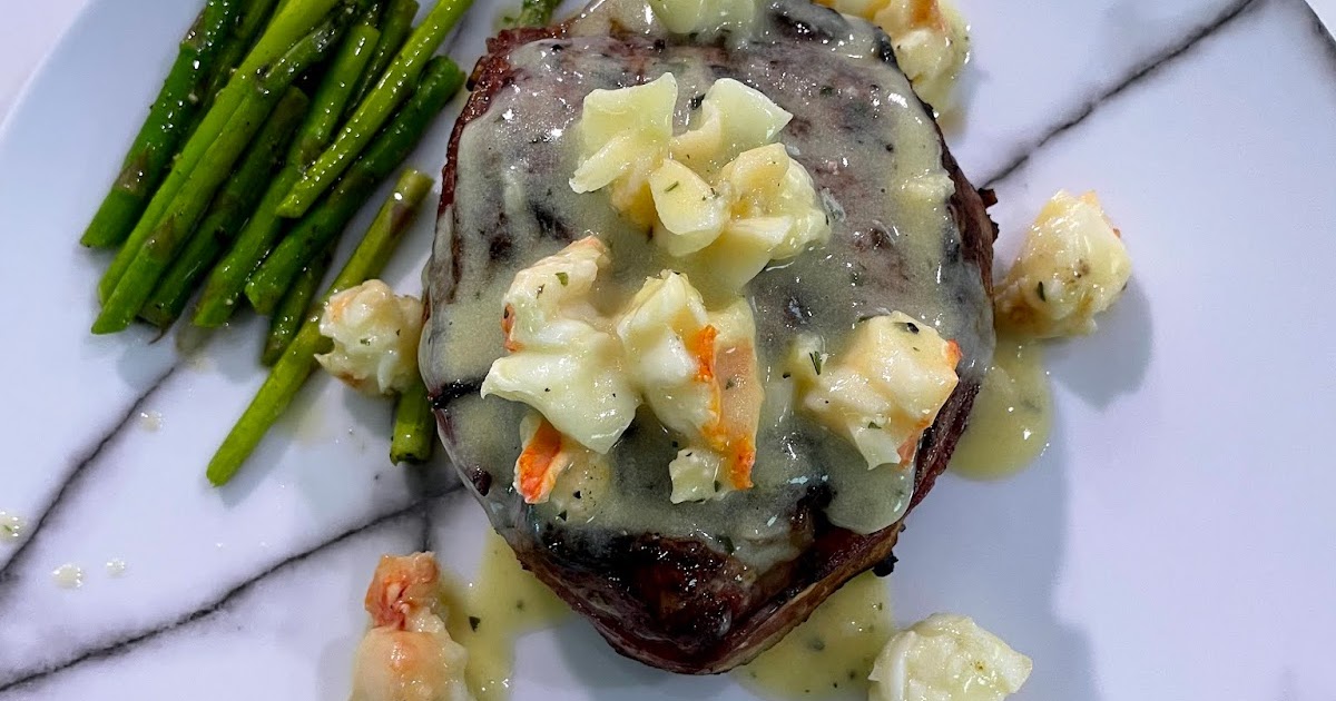 Bacon Wrapped Filet Mignon with Lobster Cream Sauce