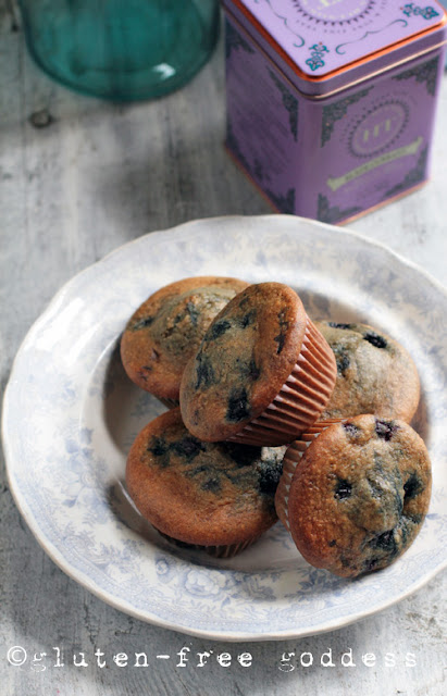 Warm Gluten-Free Blueberry Flax Muffins @ Gluten-Free Goddess