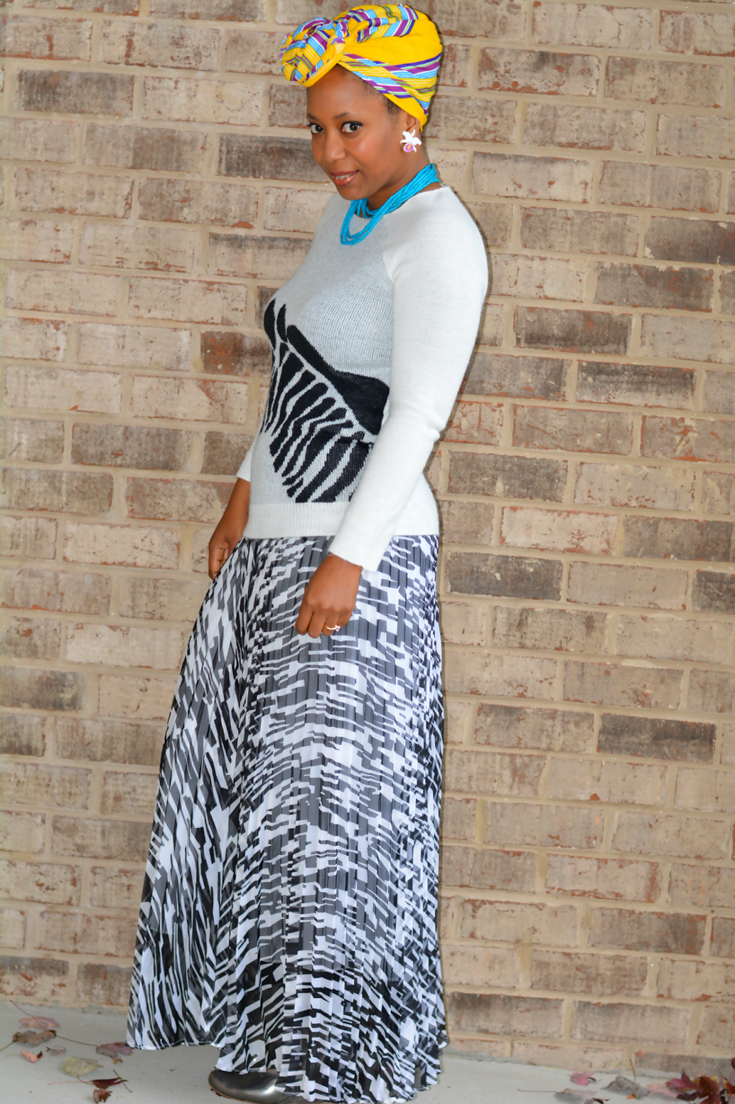 zebra sweater striped maxi skirt