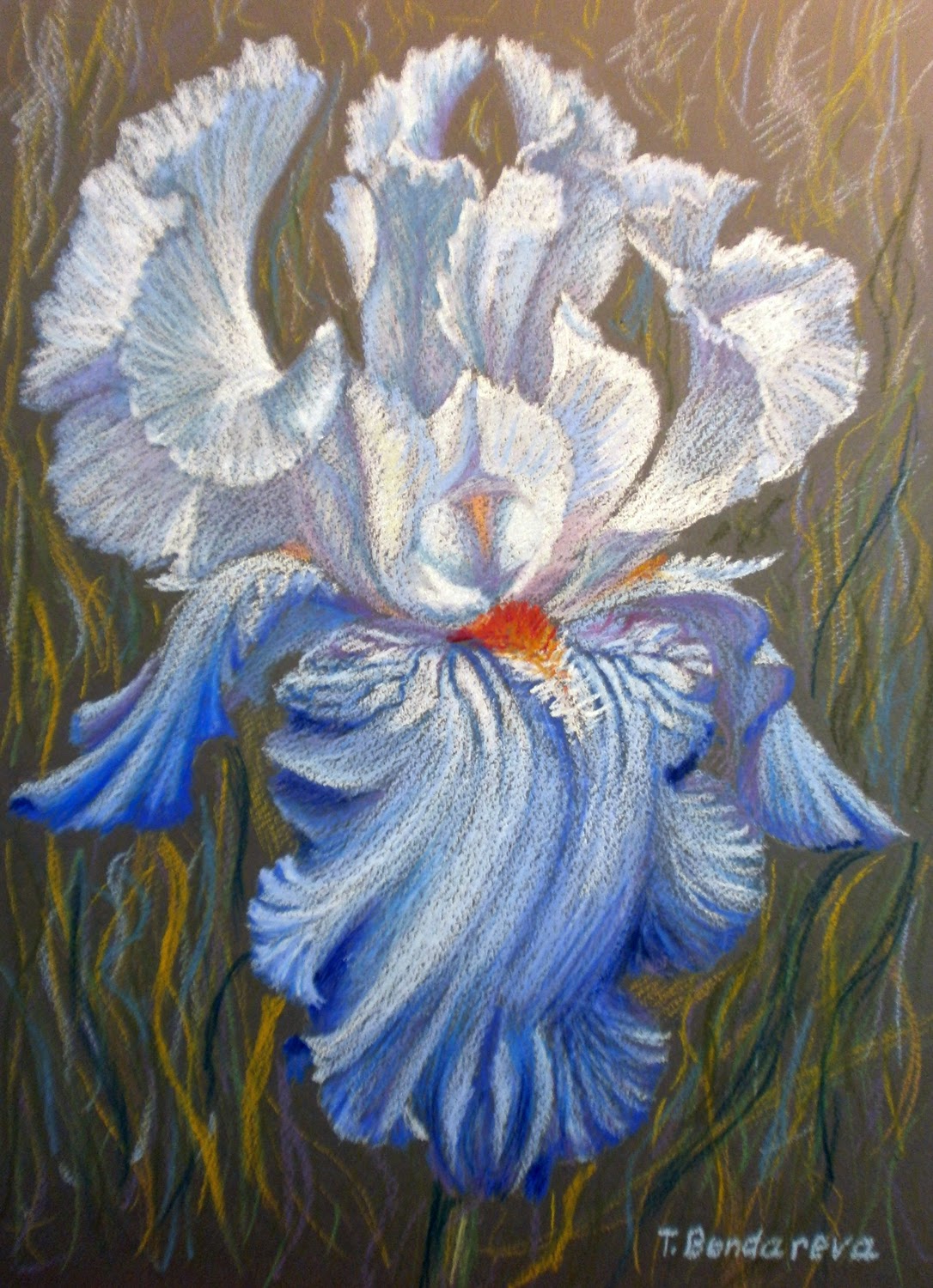 Joyful Art: Drawing a blue iris flower using oil pastel. Step-by-step ...