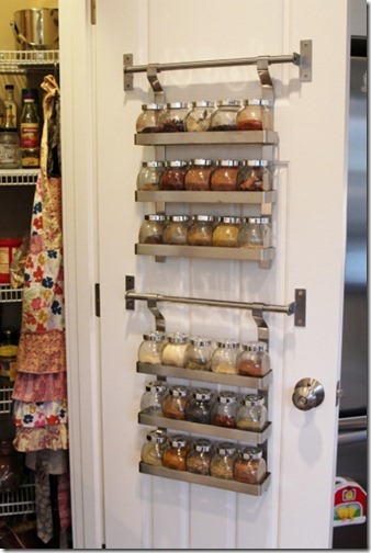 Spices organized on the back of the pantry door :: OrganizingMadeFun.com