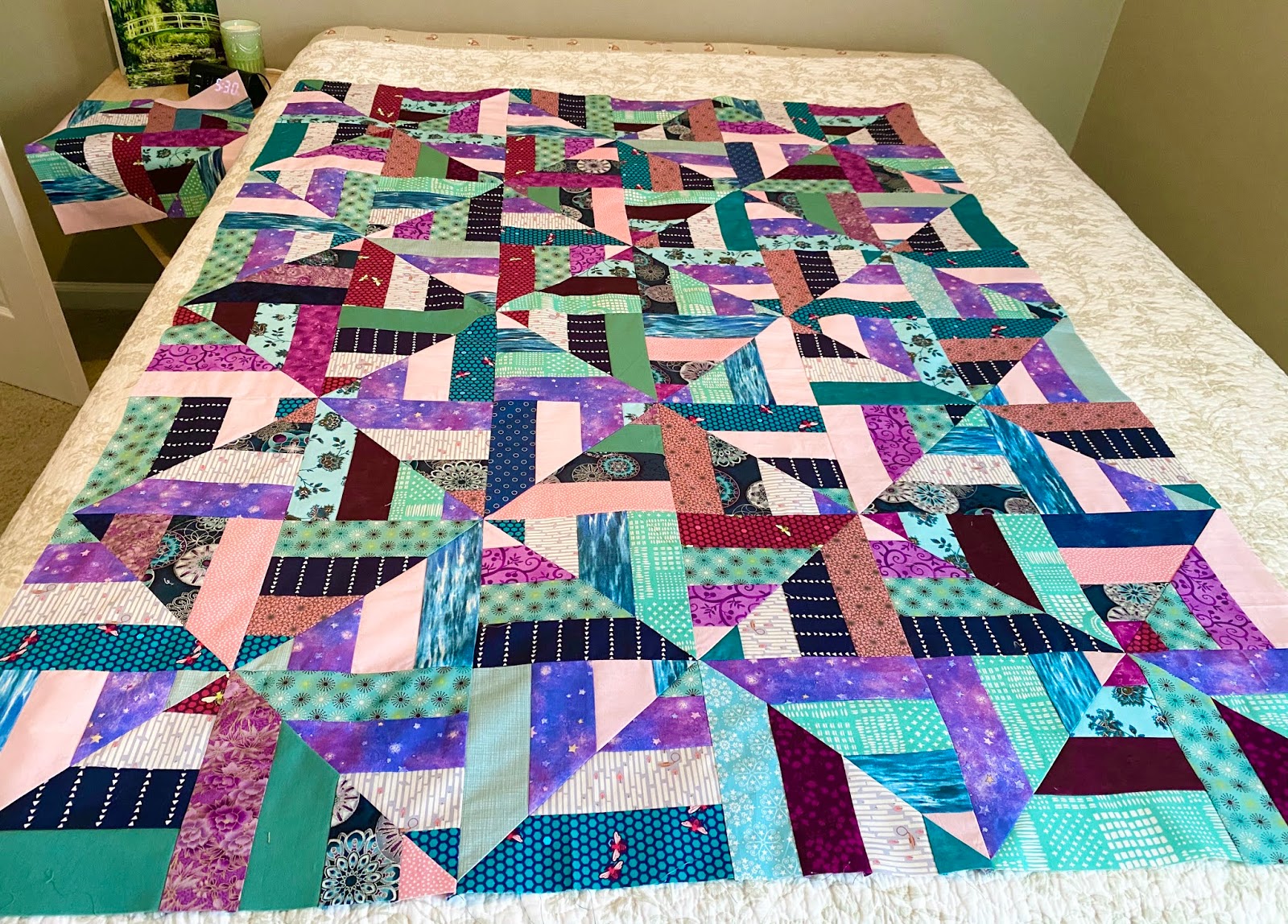 Mistress Jennie Crafts Scrappy Cool Waters Quilt Top