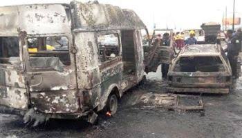 Commercial bus caught fire on Third Mainland Bridge