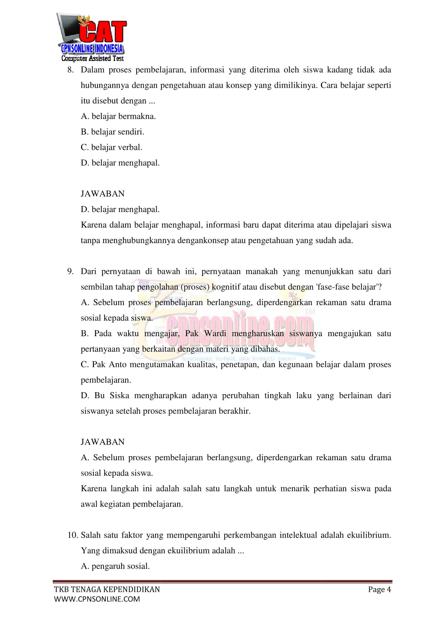 190+ Latihan Soal Tes CPNS SKB Guru SD 2021 + Pembahasan