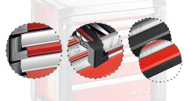 Carro herramientas JET de 6 cajones, 3 módulos por cajón, rojo