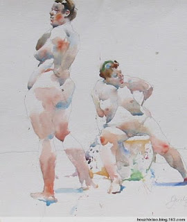 A watercolour life drawing sketch by Charles Reid