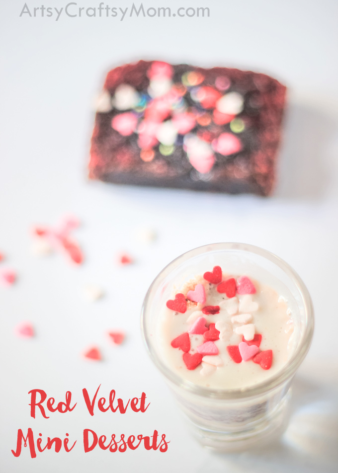These Red Velvet Mini Desserts are a perfect go-to dessert for a Valentine Party that can be thrown together quickly & perfect for kids to put together too