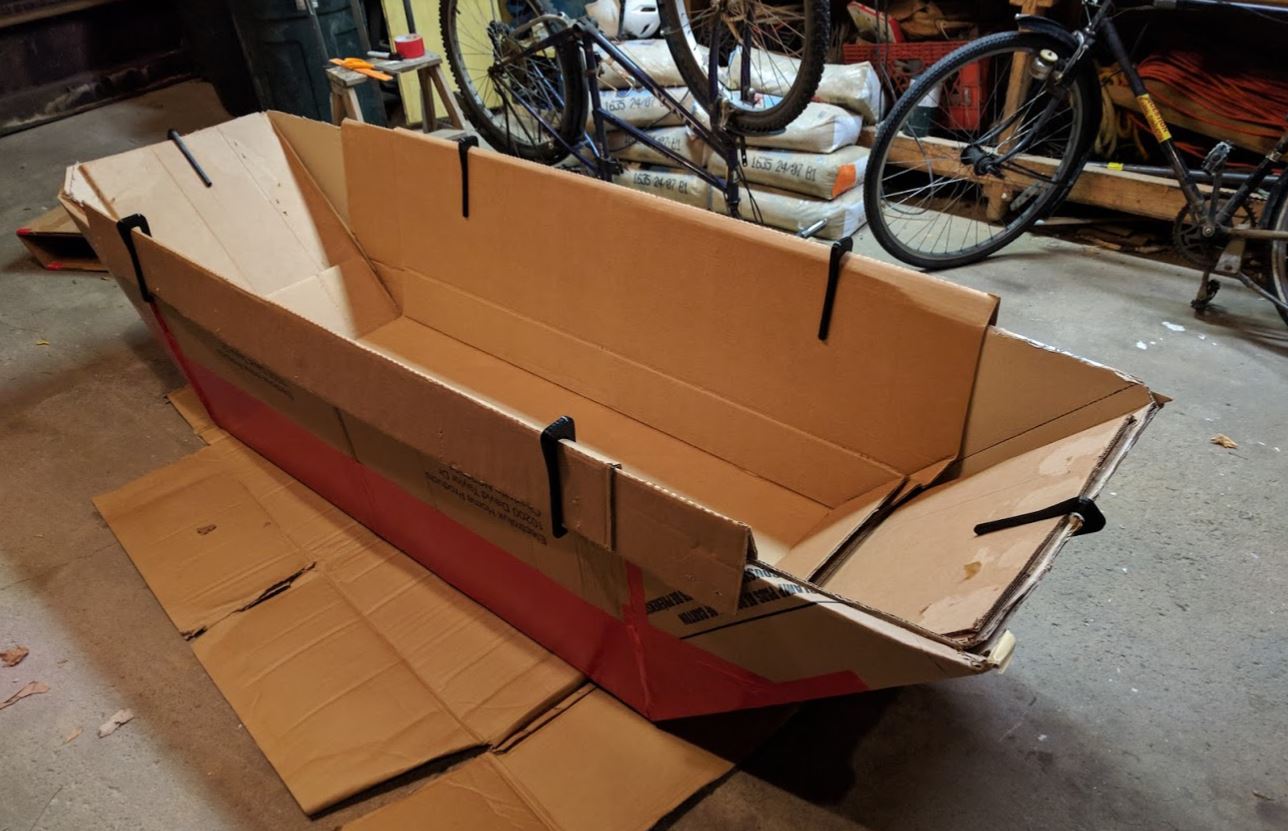 Cardboard boat with 1 roll of duct tape