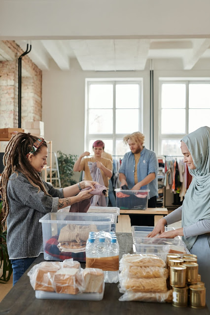 People working at a food bank.