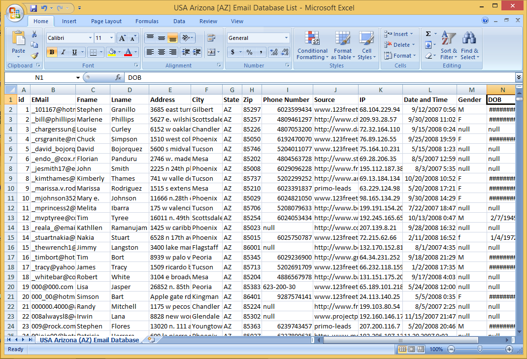 Free USA Arizona [AZ] Consumer Email Database List Free Email Address