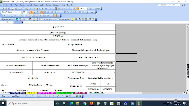 Income Tax Calculator for The W.B.Govt Employees for the F.Y.2020-21