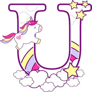 Letras de Unicornio Volando. Flying Unicorn Letters.