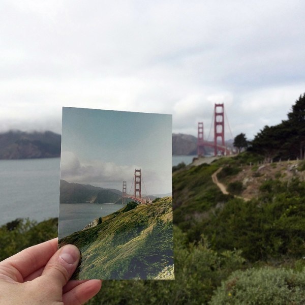 A glimpse at the Golden Gate Bridge. - He Traveled To The EXACT Same Places As His Grandparents, The Photos Brought A Lump To My Throat.