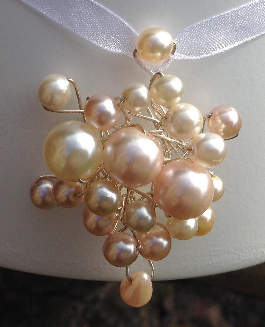 T for Tina Jewellery Pearl sculpture pendant on ribbon