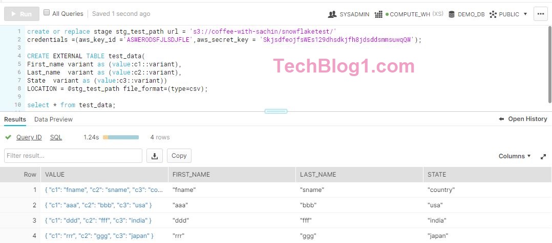 Snowflake sample create external table on top of aws s3 techblog