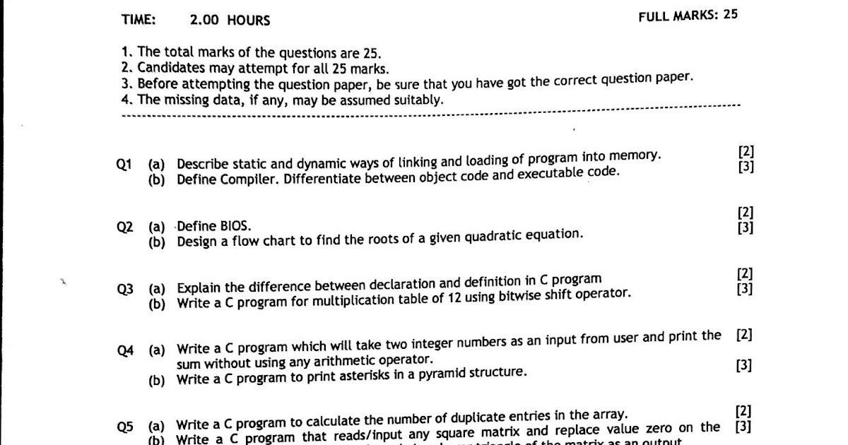 CS101 Programming for Problem Solving btech question paper