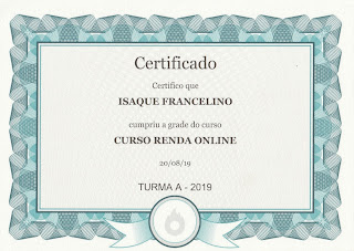 Certificado do Curso Renda Online CRO do Lucas Roudi