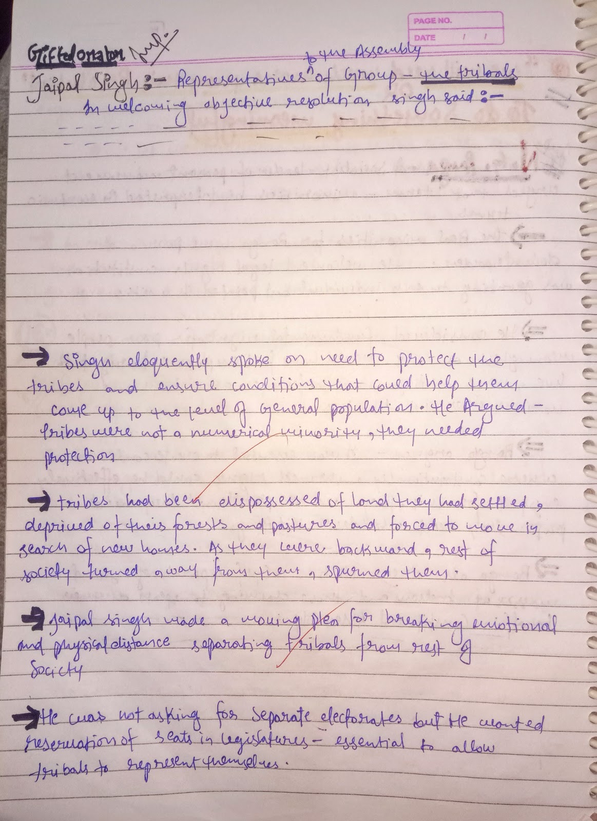 Handwritten Notes of FRAMING THE CONSTITUTION History Class 12th