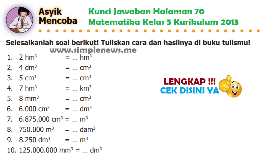 Lengkap Kunci Jawaban Halaman 70 Matematika Kelas 5 Kurikulum 2013 - Simple News Kunci Jawaban Lengkap Terbaru