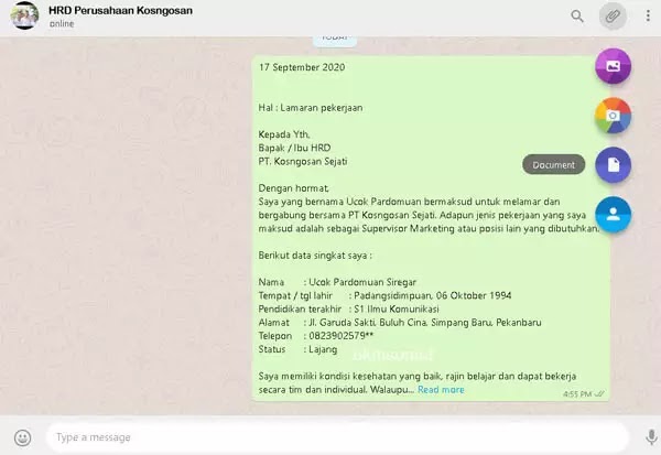 42++ Contoh surat lamaran kerja via wa terbaru yang baik dan benar