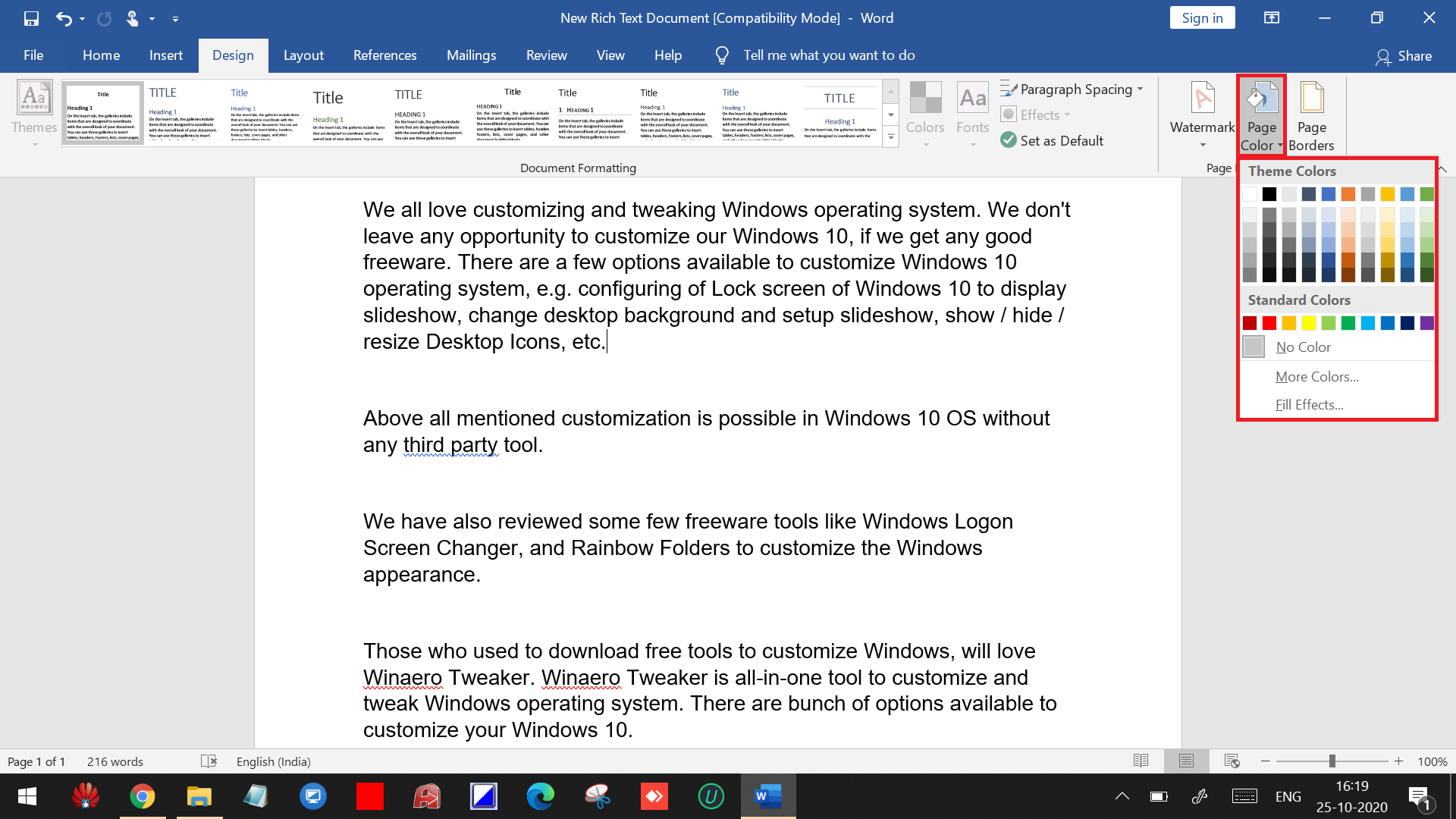 Set And Print Ms Office Word Document With Background Color