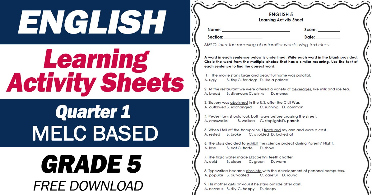 English Activity Worksheets For Grade 5