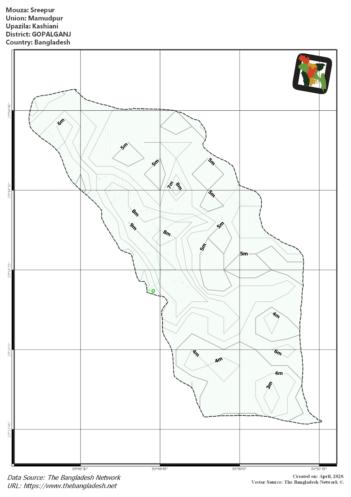 Map of Sreepur Mouza of Kashiani Upazila, GOPALGANJ, Bangladesh.
