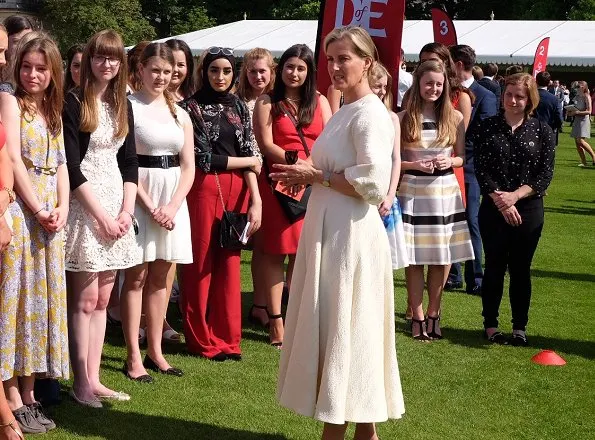 Sophie Countess of Wessex wore Prada Suede Pumps and Heavenly Necklaces Gem Drop Earrings. Countess of Wessex Style, Fashions