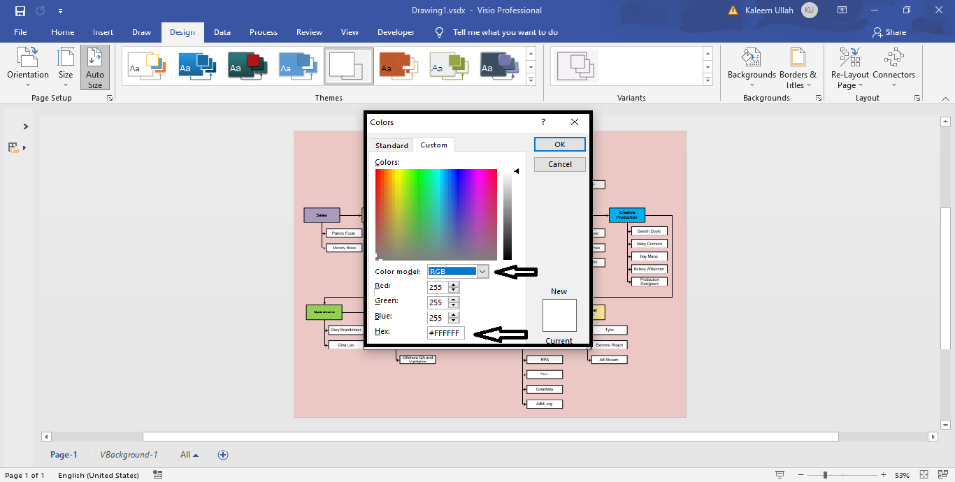 How to change Background color in Microsoft Visio?