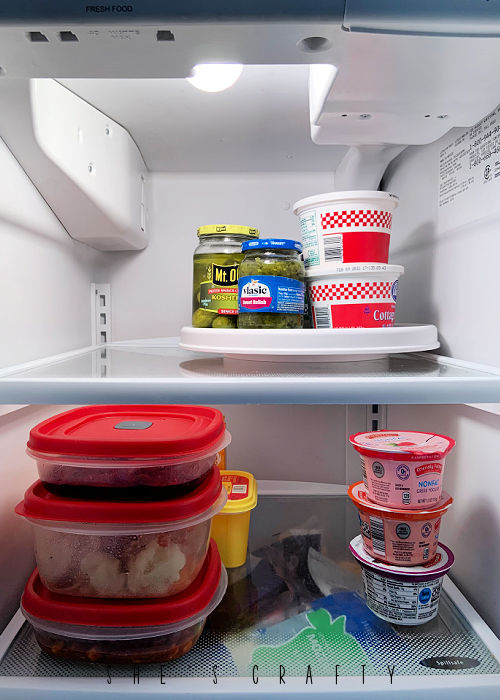 Use a lazy susan to organize a fridge
