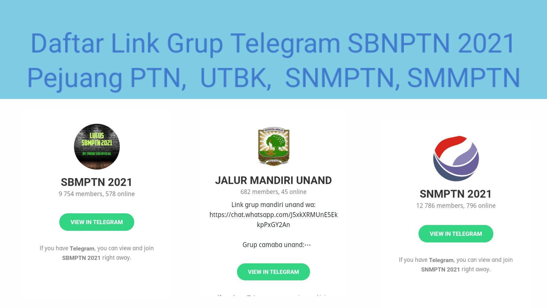 500 Link Grup Telegram Seputar Sbmptn 2021 Grup Telegram Pejuang Ptn Utbk Sbmptn Snmptn Smmptn 500 Link Grup Telegram Seputar Sbmptn 2021 Grup Telegram Pejuang Ptn Utbk Sbmptn Snmptn Smmptn