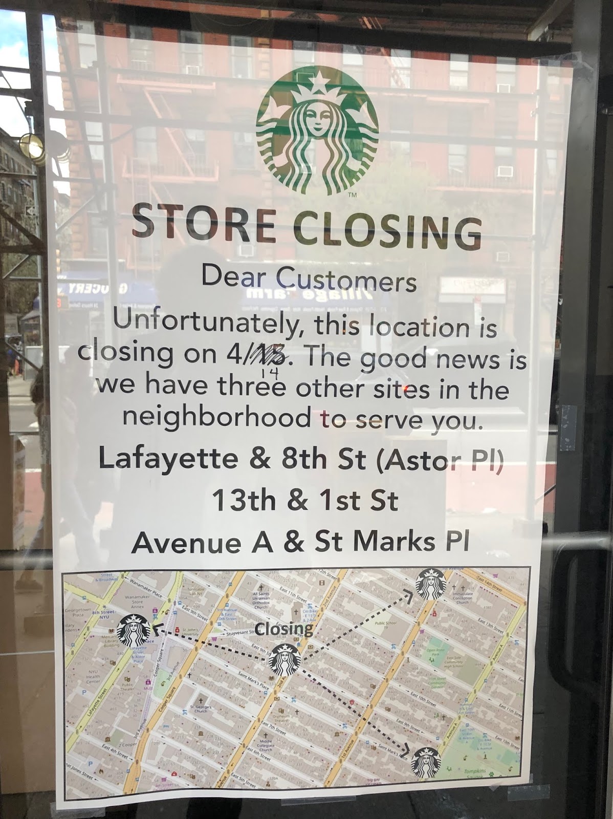 EV Grieve The Starbucks on 2nd Avenue at 9th Street has closed (a day