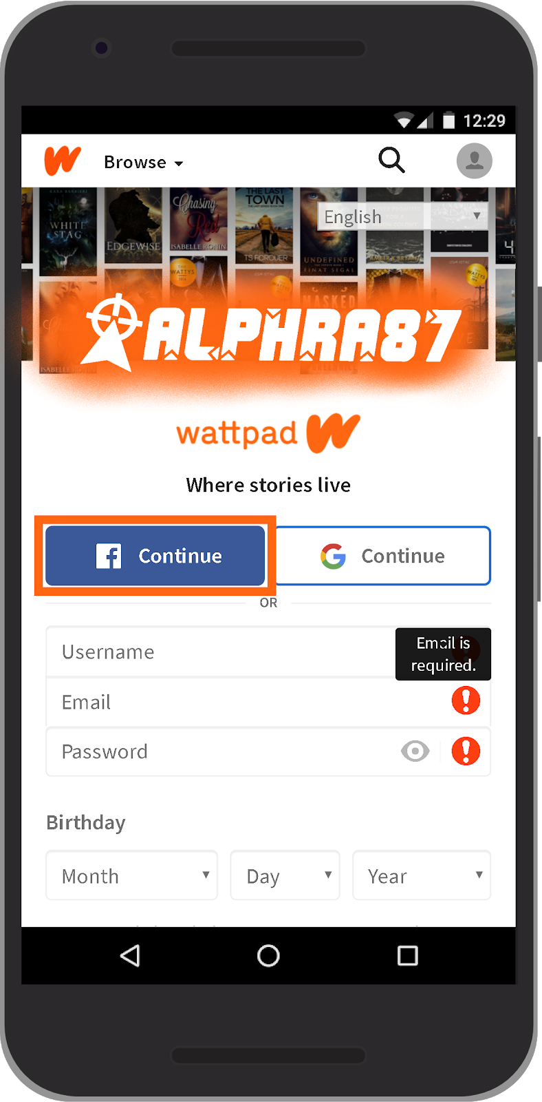 Cara mendaftar Wattpad Tanpa Email lewat HP Android ALPHRA87