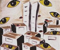 Cucchi's 1996 painting, Paese amato, an example of the neo-expressionism of the Transavanguardia movement