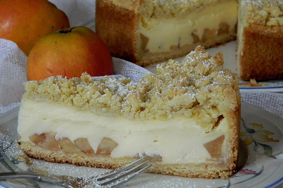 Apfelkuchen mit Vanillecreme und Streuseln - Recipesviva