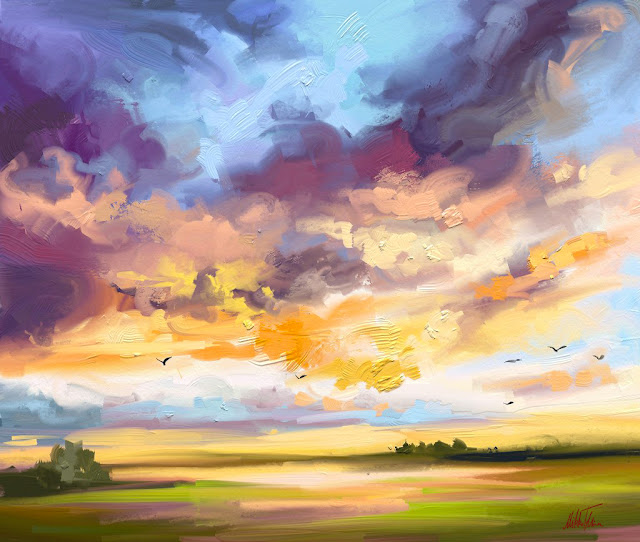 Cloudy evening digital landscape painting by Mikko Tyllinen